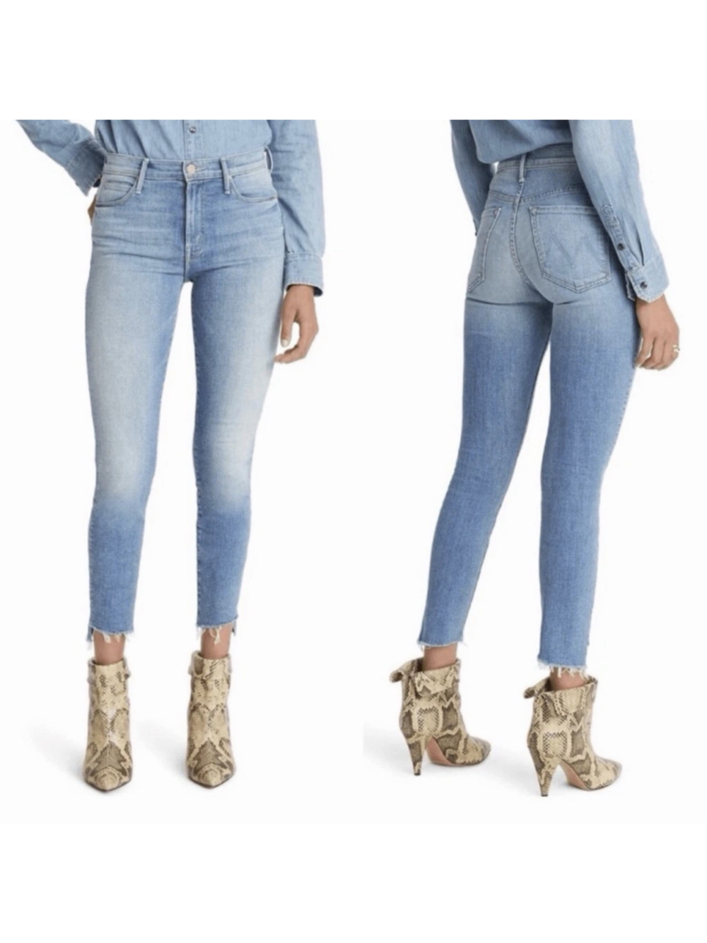 Mother The Stunner Zip Ankle Step Fray Jeans Camp Expert Womens 27 Stretch EUC!